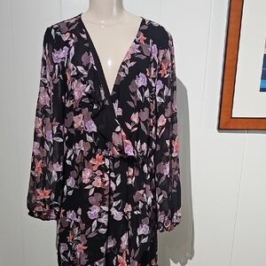 bar III Floral V-neck Longsleeve Dress Size XL